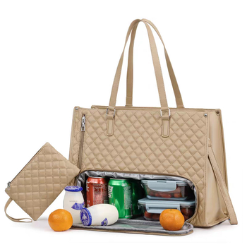 Set 2-in-1 Geantă Tote și Geantă pentru Prânz, Material PU, Rezistent la Uzură, Model Carouri, Căptușeală Poliester, Unisex