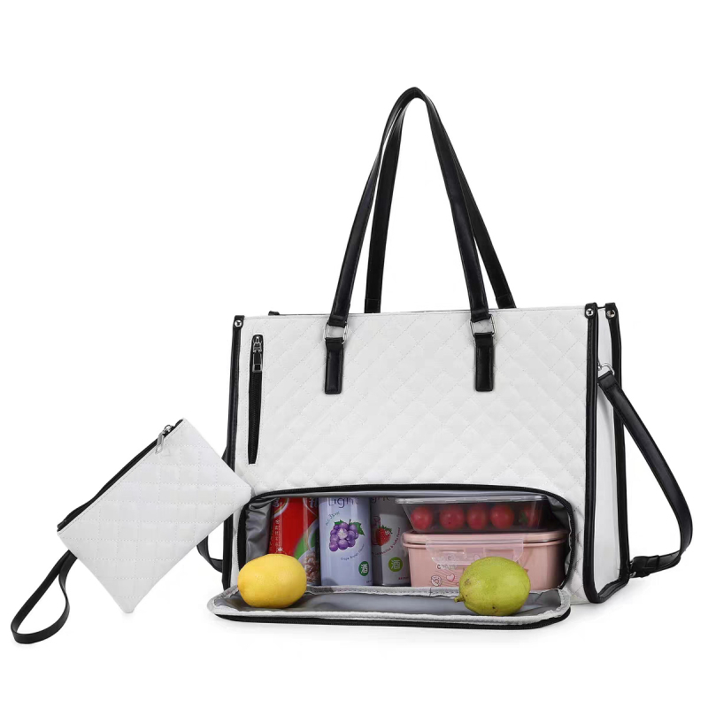 Set 2-in-1 Geantă Tote și Geantă pentru Prânz, Material PU, Rezistent la Uzură, Model Carouri, Căptușeală Poliester, Unisex