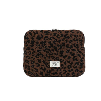 Corduroy quilted laptop bag, leopard print, συμβατή με 15 ιντσών φορητό, βαμβακερή επένδυση, unisex