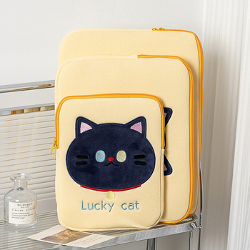 Husă pentru laptop Dongjin din poliester, cu model cap de pisică desen animat, stil fresh și dulce, căptușeală poliester