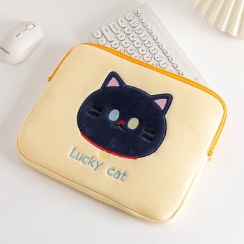 Husă pentru laptop Dongjin din poliester, cu model cap de pisică desen animat, stil fresh și dulce, căptușeală poliester