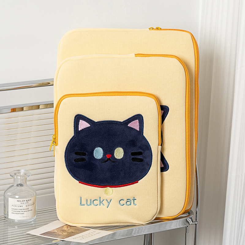 Husă pentru laptop Dongjin din poliester, cu model cap de pisică desen animat, stil fresh și dulce, căptușeală poliester