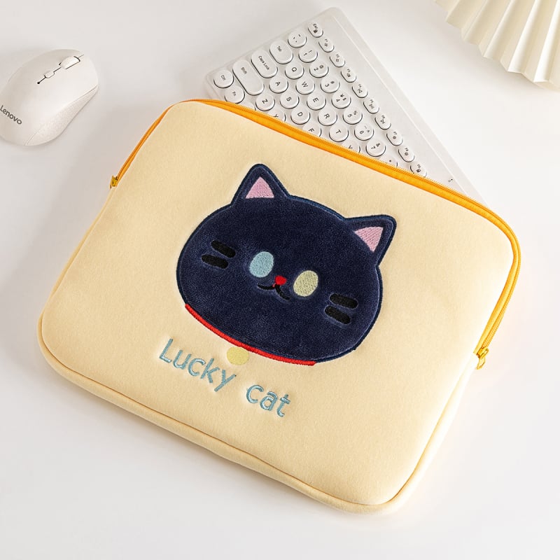 Husă pentru laptop Dongjin din poliester, cu model cap de pisică desen animat, stil fresh și dulce, căptușeală poliester