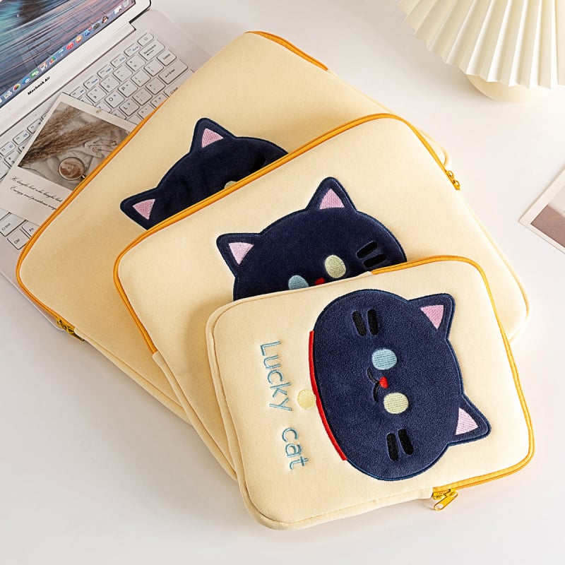 Husă pentru laptop Dongjin din poliester, cu model cap de pisică desen animat, stil fresh și dulce, căptușeală poliester