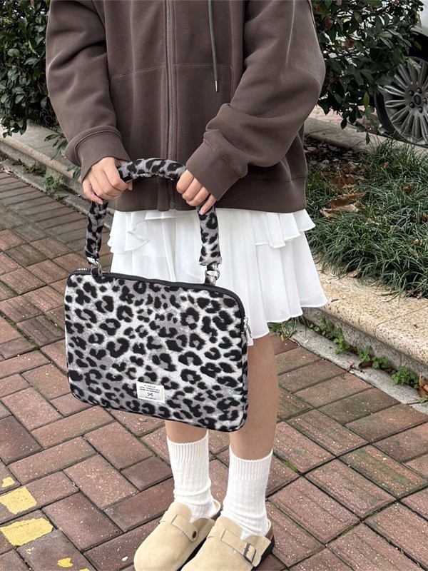 Nylon torba za laptop s leopard printom, brifkas, unutarnja pretinica za bilježnicu, funkcija protiv krađe