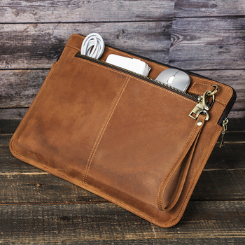 Kožený ochranný obal so zipsom pre MacBook Pro; odolný voči opotrebeniu a nárazom; prvá vrstva hovädzej kože; s rukoväťou na nosenie