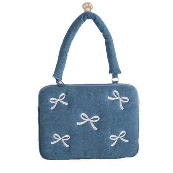 Denim torba za laptop s izvezenim uzorkom i plišastom podlogom – vodootporna, zaštita od krađe, geometrijski uzorak