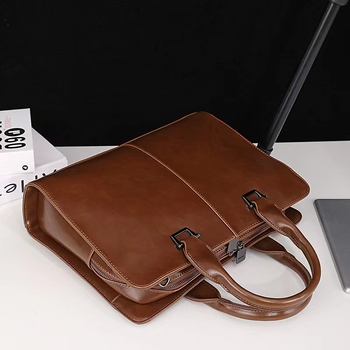 Muška poslovna torba od prave kože za laptop, gradski stil jednostavnosti, podstava od poliestera, otporna na habanje, proširiva