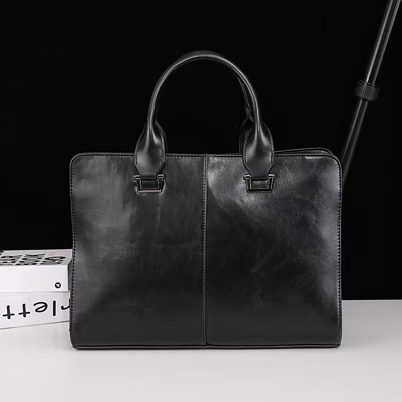 Muška poslovna torba od prave kože za laptop, gradski stil jednostavnosti, podstava od poliestera, otporna na habanje, proširiva