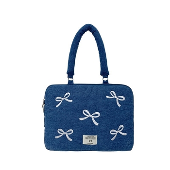 Denim laptop táska hímzett masni mintával – lélegző, bélés poliészter, uniszex