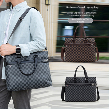 Unisex torba za laptop od PU kože s kariranim uzorkom, otporna na habanje, podstava od poliester