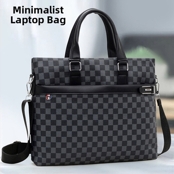 Unisex torba za laptop od PU kože s kariranim uzorkom, otporna na habanje, podstava od poliester