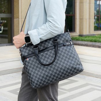 Unisex torba za laptop od PU kože s kariranim uzorkom, otporna na habanje, podstava od poliester