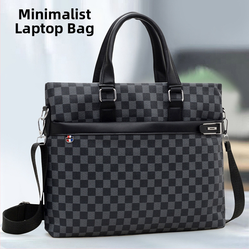 Unisex torba za laptop od PU kože s kariranim uzorkom, otporna na habanje, podstava od poliester