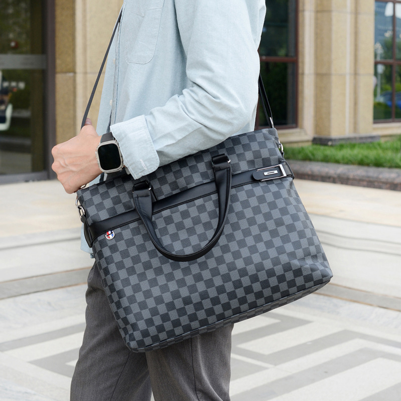 Unisex torba za laptop od PU kože s kariranim uzorkom, otporna na habanje, podstava od poliester