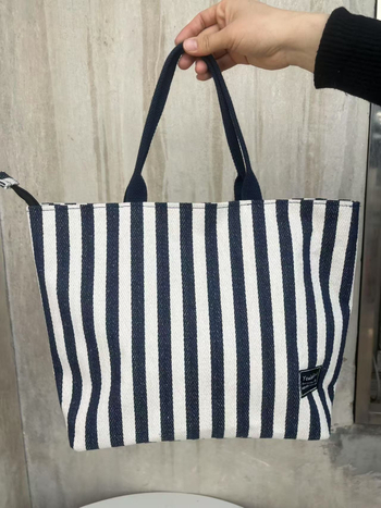 Geantă tote din pânză pentru laptop, model cu dungi în carouri, capacitate mare, închidere cu fermoar, compatibilă cu laptop de 14 inch