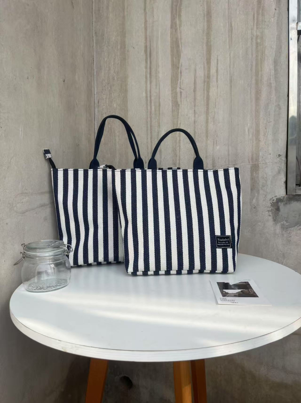 Geantă tote din pânză pentru laptop, model cu dungi în carouri, capacitate mare, închidere cu fermoar, compatibilă cu laptop de 14 inch