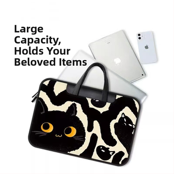 Taška na notebook s dizajnom mačky z kreslených postáv, dvojité použitie – do ruky alebo cez rameno, PU materiál, vodeodolná, odolná voči opotrebeniu, proti otrasom, unisex