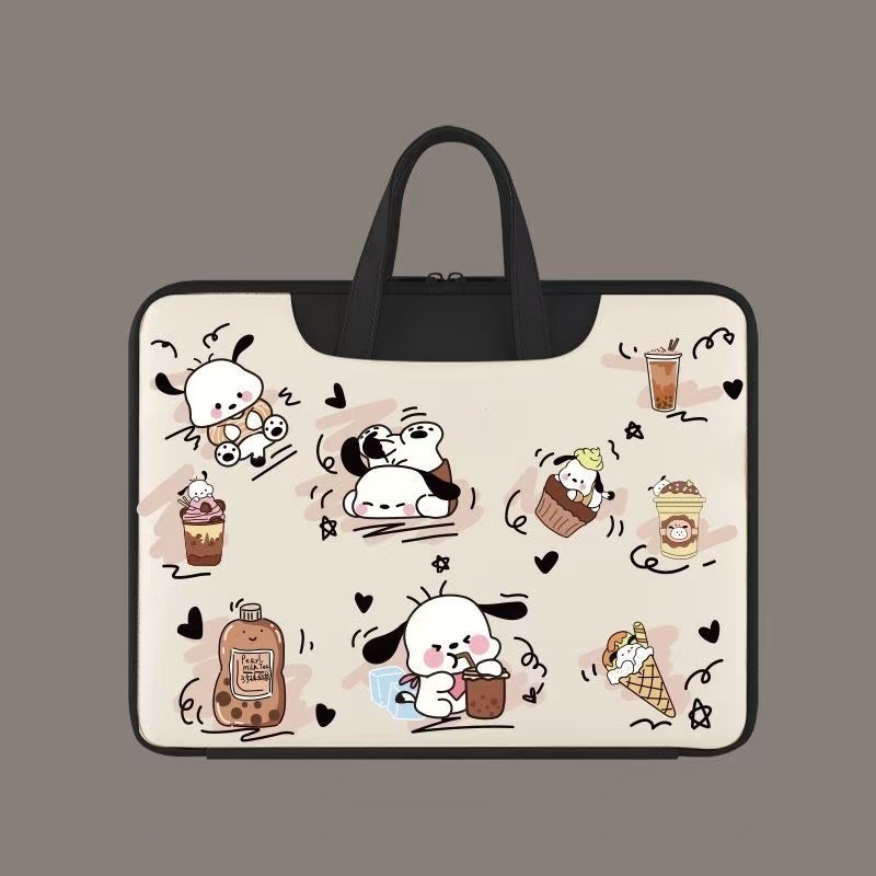 Taška na notebook s dizajnom mačky z kreslených postáv, dvojité použitie – do ruky alebo cez rameno, PU materiál, vodeodolná, odolná voči opotrebeniu, proti otrasom, unisex