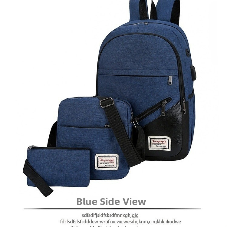 Ruksak od Oxford platna za poslovni laptop, 3-djelni set, veliki kapacitet, unisex, za putovanja, s USB priključkom