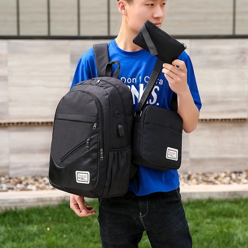 Ruksak od Oxford platna za poslovni laptop, 3-djelni set, veliki kapacitet, unisex, za putovanja, s USB priključkom