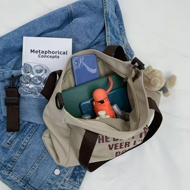 Geantă Tote din pânză pentru studente - formă orizontală pătrată, închidere cu fermoar, căptușeală din poliester, strat interior inclus