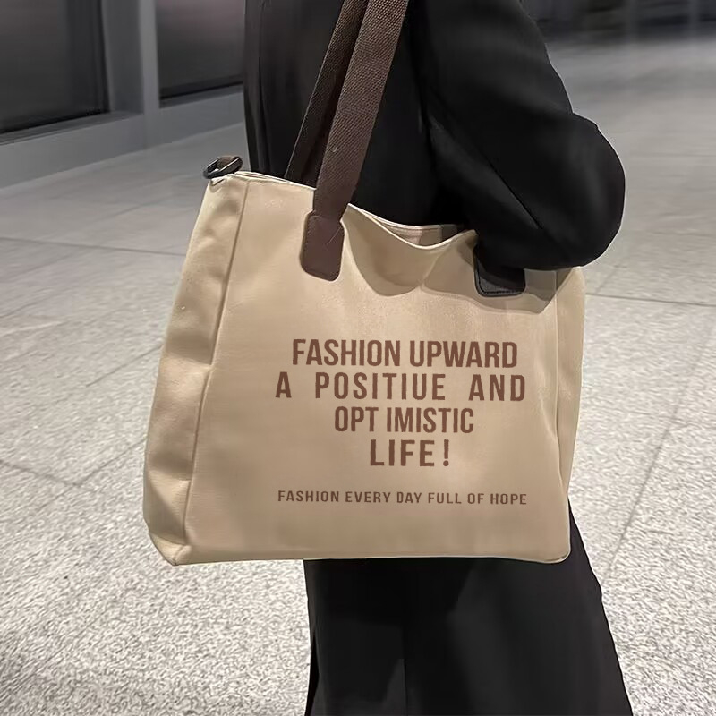 Geantă Tote din pânză pentru studente - formă orizontală pătrată, închidere cu fermoar, căptușeală din poliester, strat interior inclus