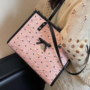 Bow Tote taška – Unisex štýl, polyester, podšívka z plátna, skrytý zipsový vrecko, vrecko na telefón a na notebook