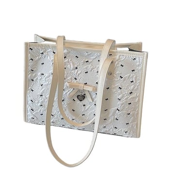 Bow Tote taška – Unisex štýl, polyester, podšívka z plátna, skrytý zipsový vrecko, vrecko na telefón a na notebook