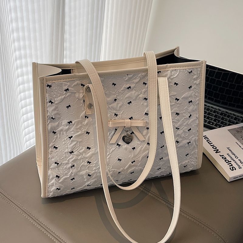 Bow Tote taška – Unisex štýl, polyester, podšívka z plátna, skrytý zipsový vrecko, vrecko na telefón a na notebook