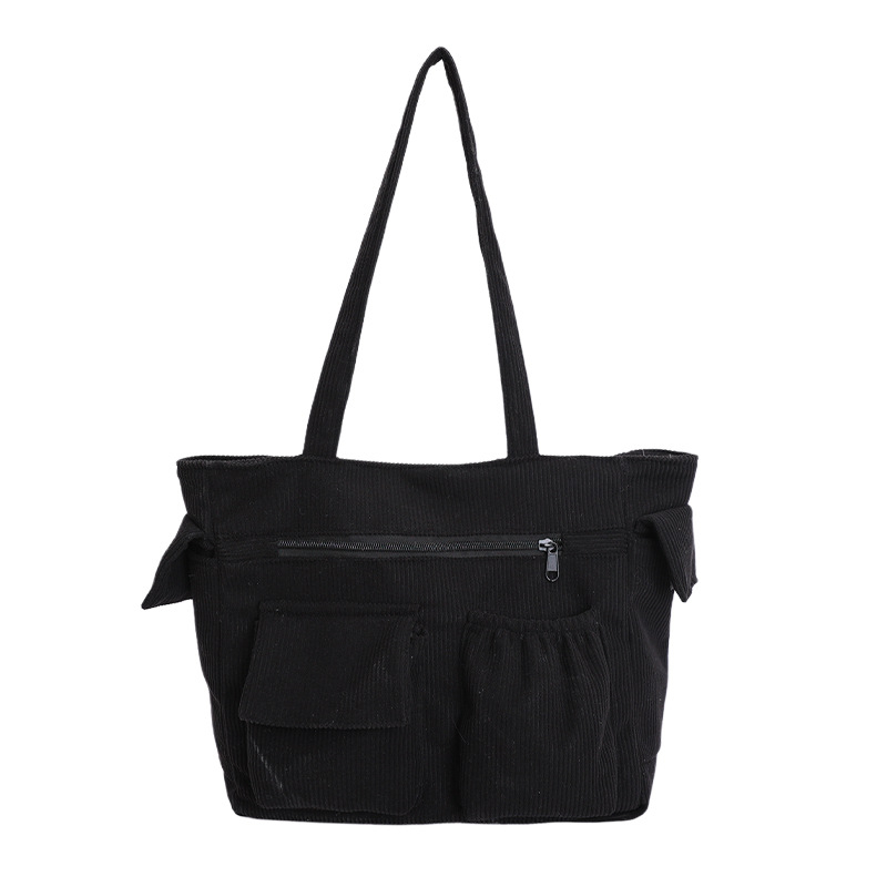 Corduroy tote torba - PU materijal, kutija oblik, zatvaranje zatvaračem, poliester podstava, više džepova