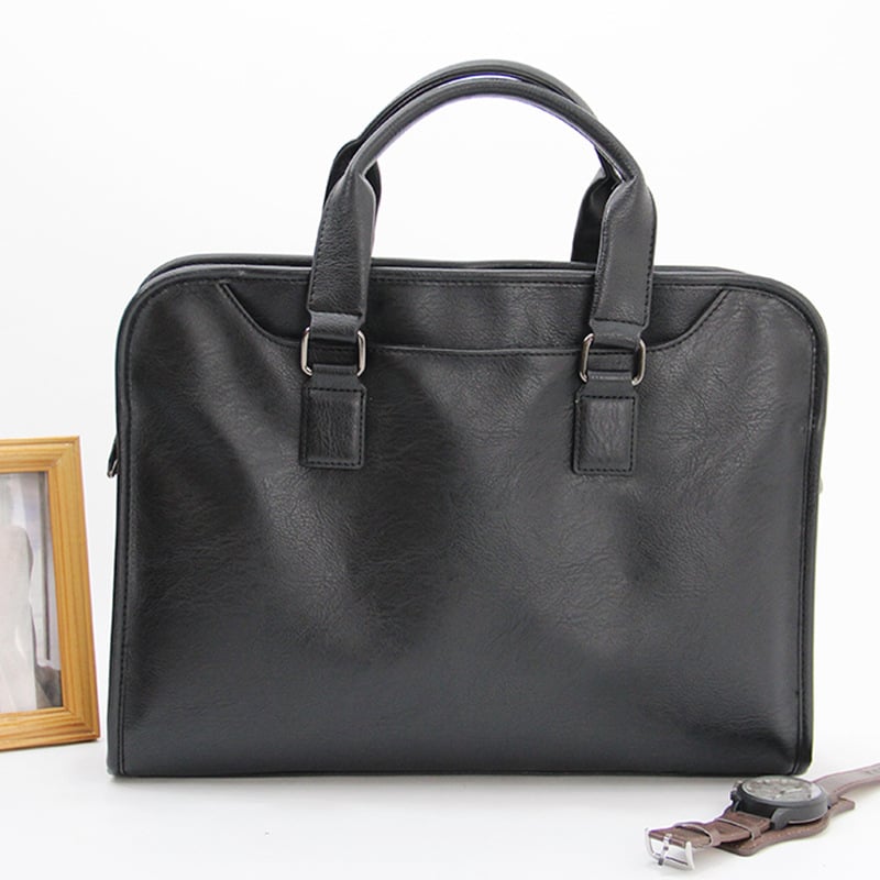 Férfi üzleti aktatáska PU bőrből, egyszínű, belső poliészter bélés, vízálló, ideális üzleti utazásokhoz