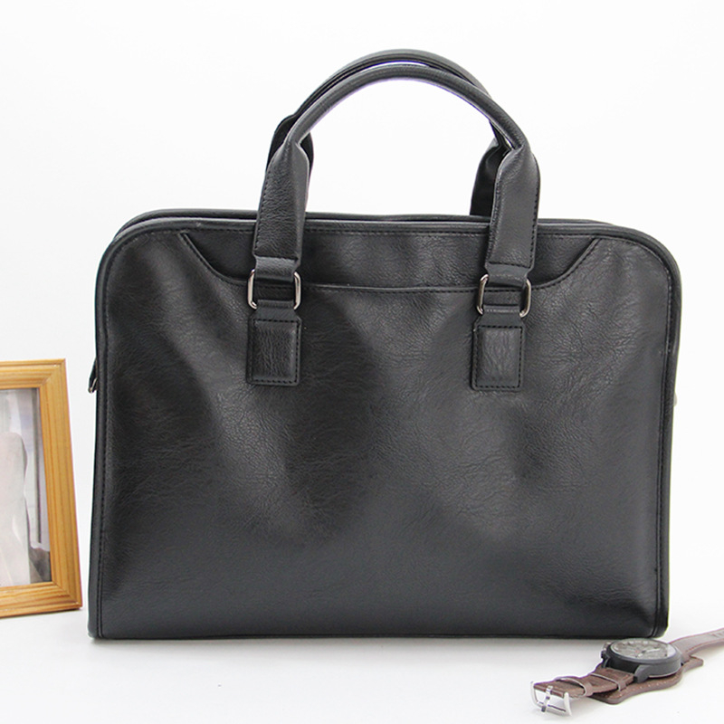 Férfi üzleti aktatáska PU bőrből, egyszínű, belső poliészter bélés, vízálló, ideális üzleti utazásokhoz