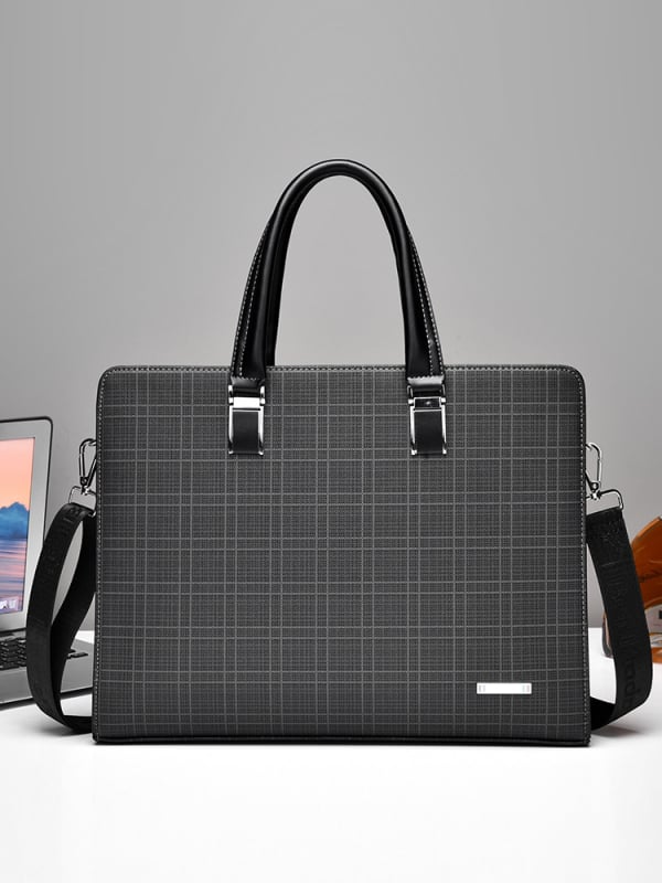 Vyriski crossbody verslo rankinė — PVC medžiaga; languotas raštas; poliesterio pamušalas; dėvėjimuisi atspari; Nine Thousand Cats ženklas