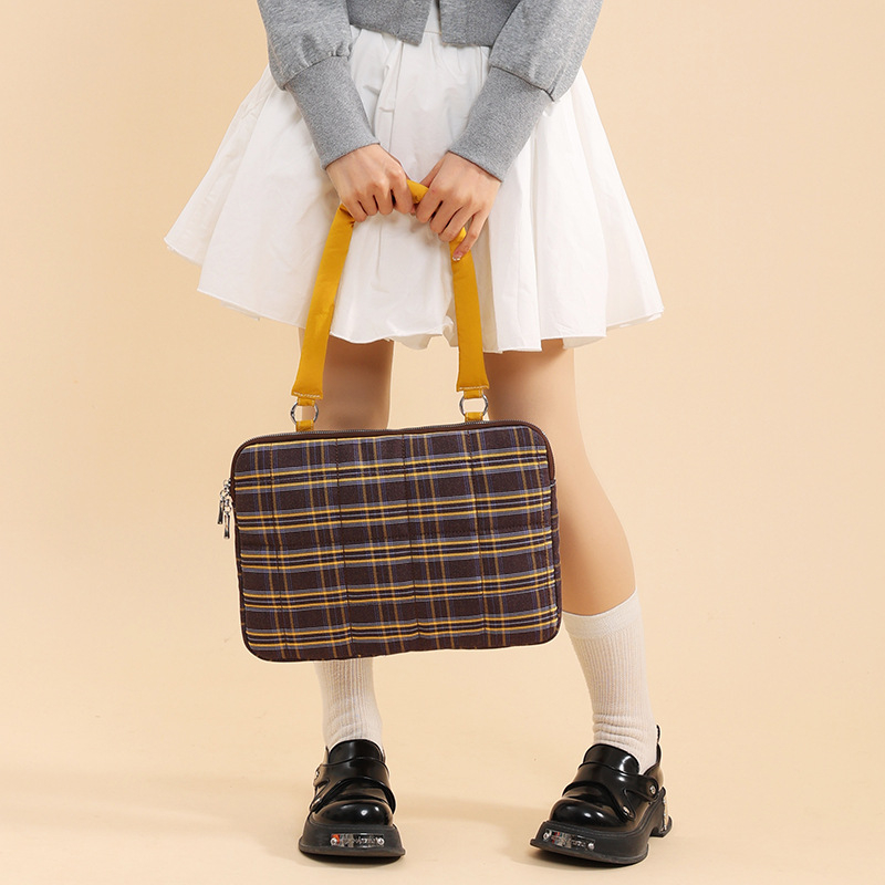 Geantă de umăr pentru calculator cu buzunar intern pentru iPad – nylon, căptușeală din poliester, stil urban minimalist, model dungi, primăvara 2025