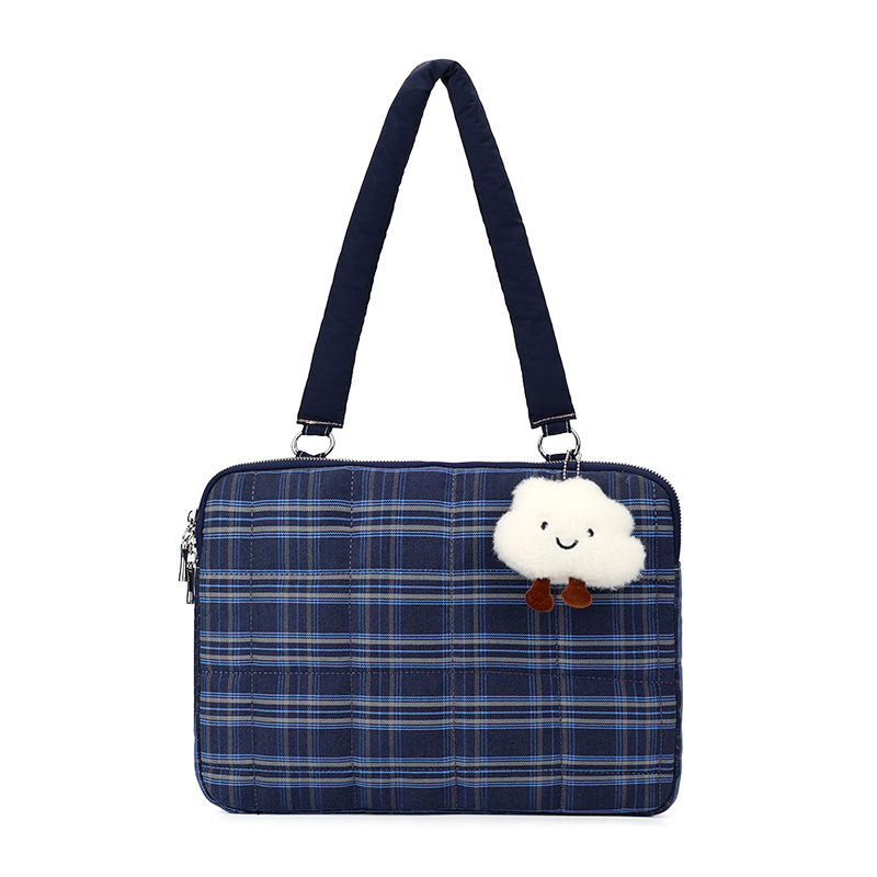 Geantă de umăr pentru calculator cu buzunar intern pentru iPad – nylon, căptușeală din poliester, stil urban minimalist, model dungi, primăvara 2025