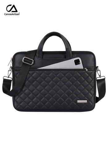 Husă pentru laptop CanvasArtisan din PU — model carouri, rezistent la uzură, rezistență la șocuri, căptușeală din poliester
