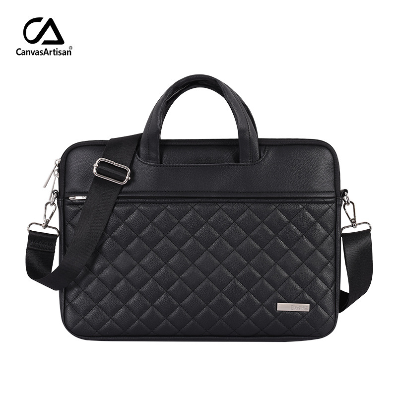 Husă pentru laptop CanvasArtisan din PU — model carouri, rezistent la uzură, rezistență la șocuri, căptușeală din poliester