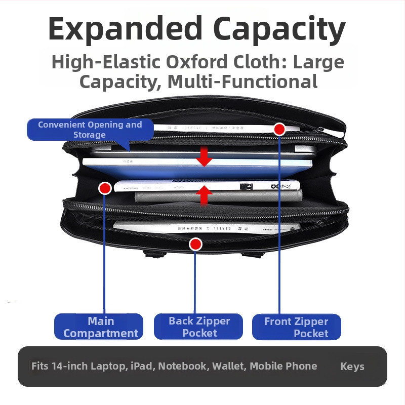 Biznesa soma no Oxford auduma ar klēpjdatora nodalījumu, ultra viegla, iekšējā odere no Oxford auduma, piemērota biznesa ceļojumiem