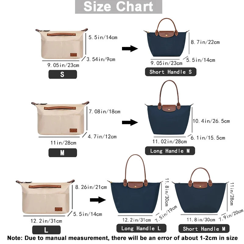 Longchamp táskákhoz belső rendezővel és láncelemmel