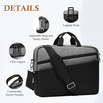 Ekstra plona nešiojamojo kompiuterio krepšys verslo kelionėms su vandeniui atsparumu, dilimo atsparumu ir seismine apsauga; Oxford audinys; užtrauktuko atidarymas; minkšta rankena; vidinė monetų kišenė