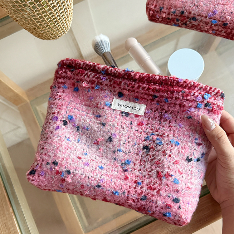 Gyapjúból készült hordozható kozmetikai táska – városi minimalist stílus, pöttyös minta, vászon bélés, ultra könnyű, belső tárolás