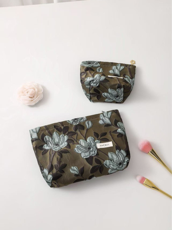 Kozmetička torbica s motivom magnolije, veliki kapacitet, platno, ručno držanje, putna clutch torbica
