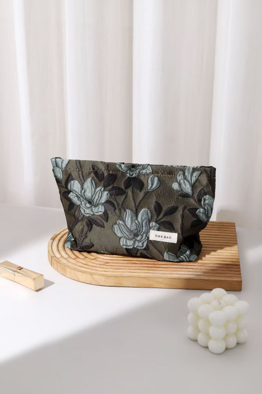 Kozmetička torbica s motivom magnolije, veliki kapacitet, platno, ručno držanje, putna clutch torbica