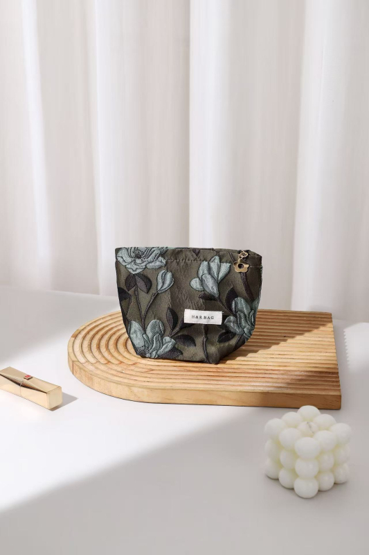 Kozmetička torbica s motivom magnolije, veliki kapacitet, platno, ručno držanje, putna clutch torbica