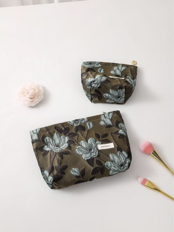 Kozmetička torbica s motivom magnolije, veliki kapacitet, platno, ručno držanje, putna clutch torbica