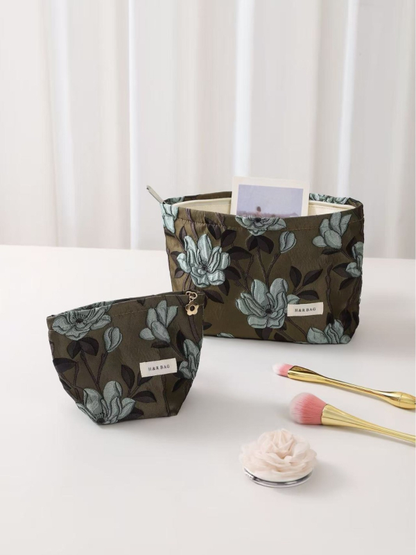 Kozmetička torbica s motivom magnolije, veliki kapacitet, platno, ručno držanje, putna clutch torbica