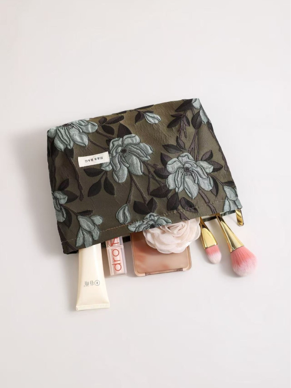 Kozmetička torbica s motivom magnolije, veliki kapacitet, platno, ručno držanje, putna clutch torbica
