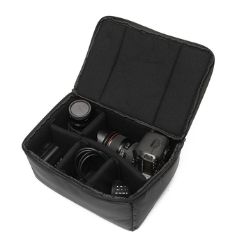 DSLR kamera táska belső háromobjektíves párnázattal, ütésálló, vízlepergető poliészter, bársony belső bélés