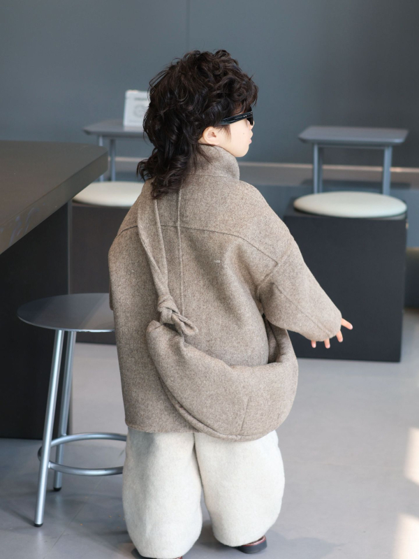 Palton pentru copii din lână, cu guler înalt, lungime medie, cașmir dublu, țesătură din lână periată, căptușeală 100% lână